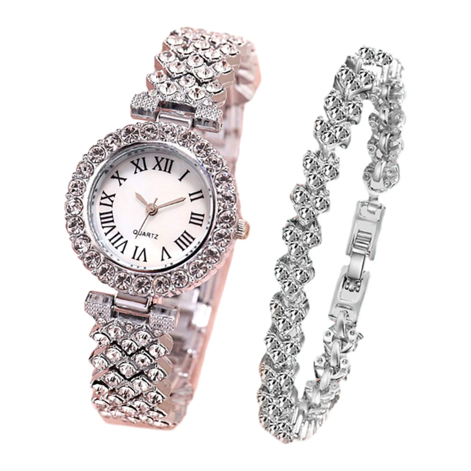 Fashion Roman Patterned Diamond Inlaid Women'S Watch Women'S Watch Girls Lady Clock Bracelet Chains Montres Femmes