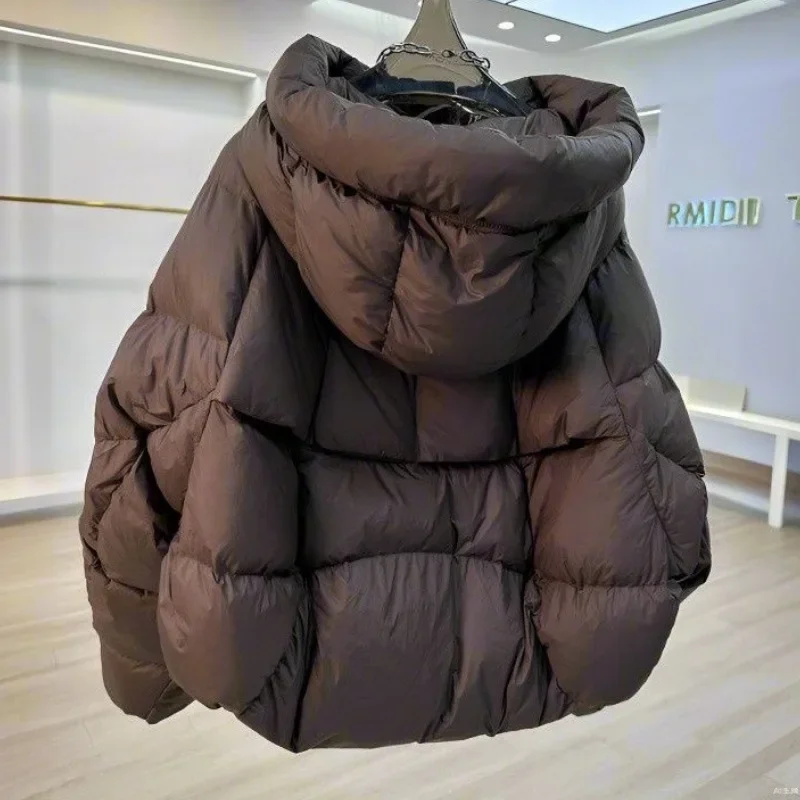 Pão quente estilo casaco roupas de inverno algodão acolchoado casaco feminino curto com capuz jaqueta de algodão bege inverno 2025 nova chegada