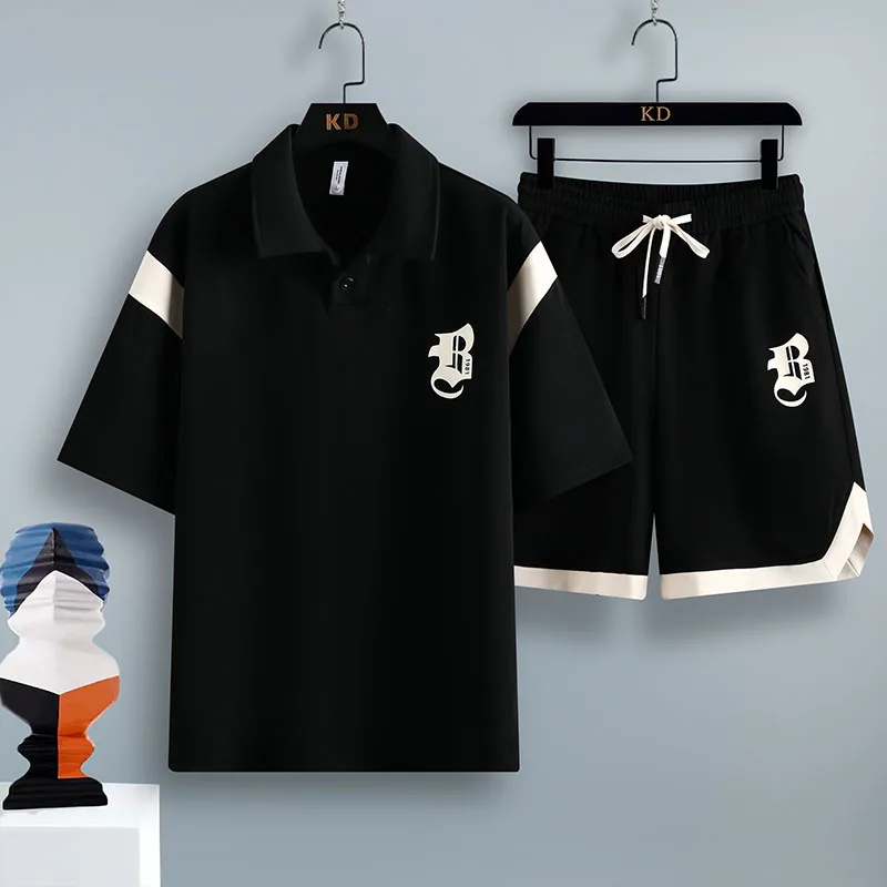 Ensemble de sport deux pièces décontracté pour hommes, chemise polos à manches courtes et objectifs, vêtements de sport Harajuku pour hommes, été, 2024