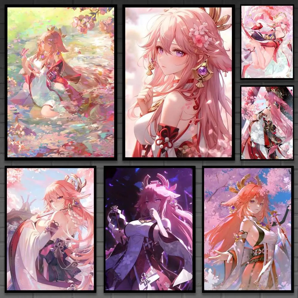 Yae Miko genshin impact Poster Versatile HD Waterproof Wall Art Self-Adhesive Decor for Any Space Ideal Gift