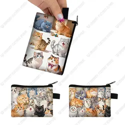 Cute Watercolor Painting Cats Print Coin Purse Money Bag Credit/ID Card Earphone Holder Coin Bag Zipper Pouch