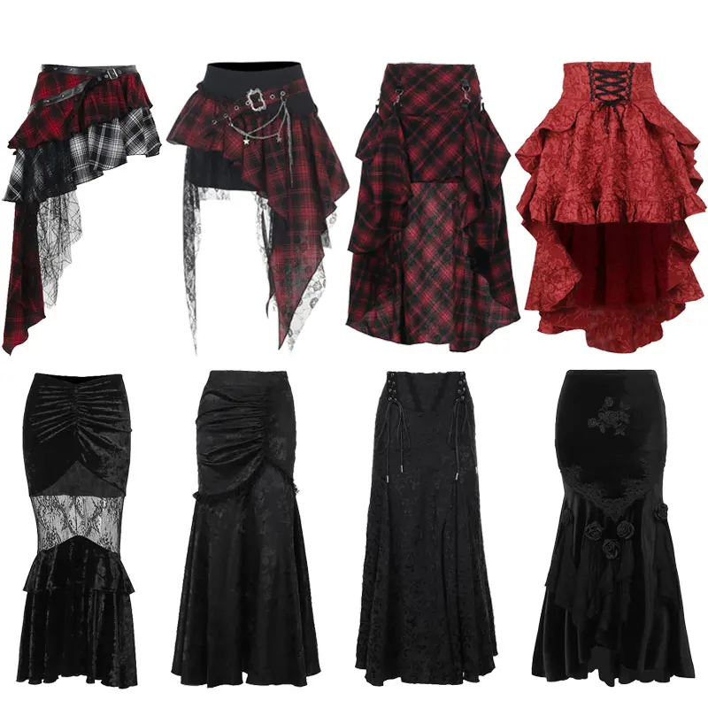 

2025 New Halloween Gothic Women Skirts Black High Waist Slim Punk Goth Long Skirt Y2K Aesthetic Lolita 90s Party Club Skirt