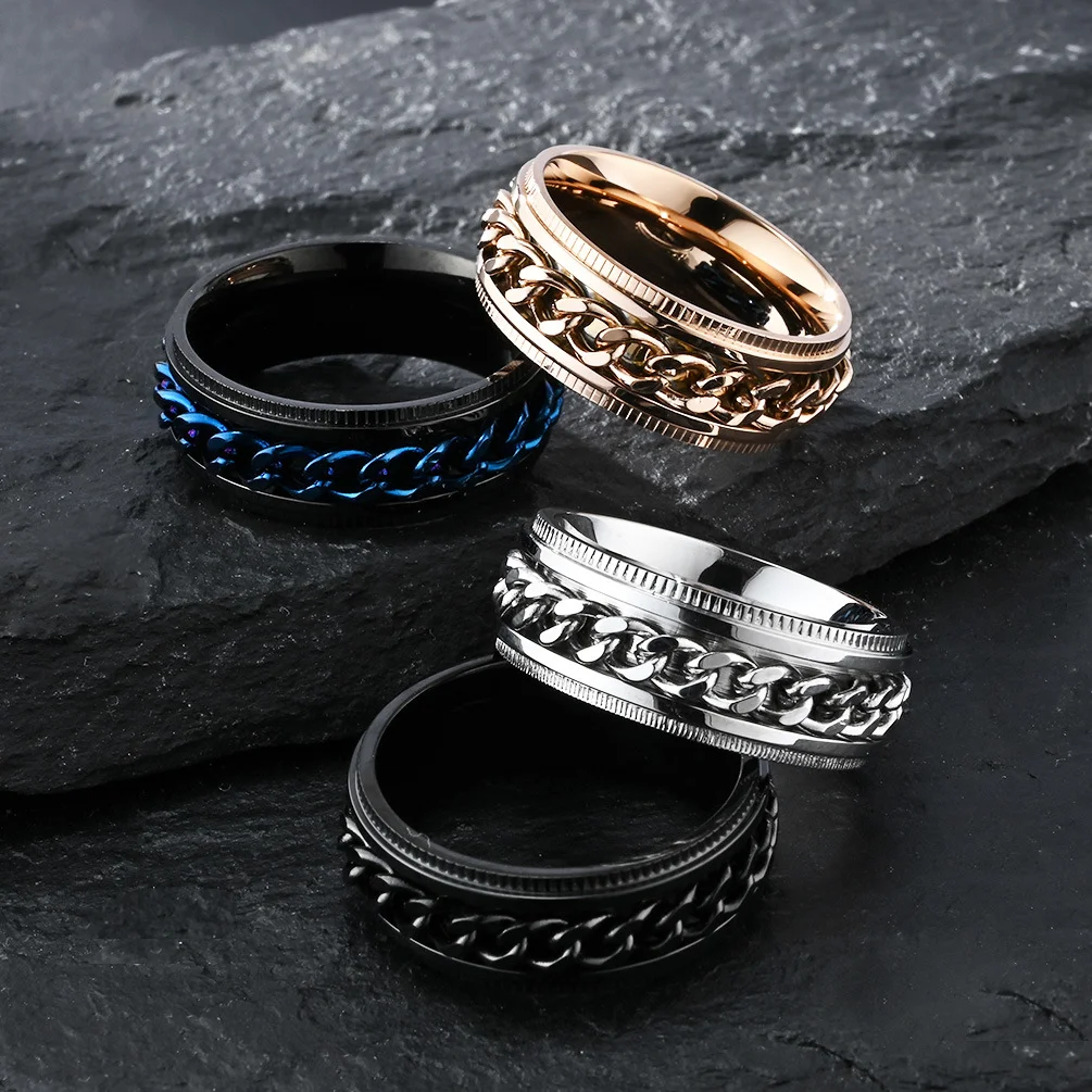 

High Quality Stainless Steel Rotatable Spinner Ring for Men Punk Style Cool Fashion Chain Charm Jewelry for Women Party Gift