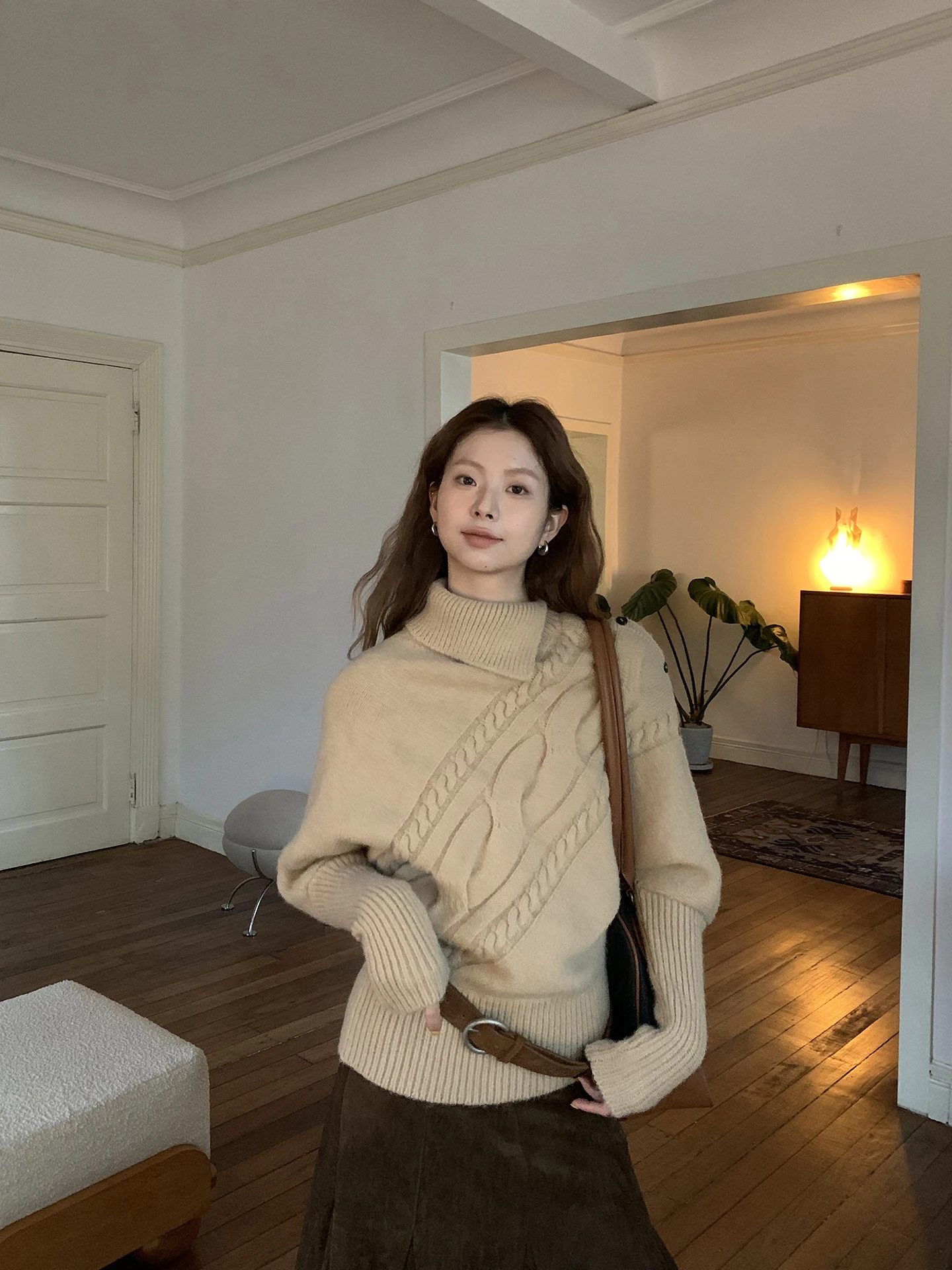 

Женский трикотаж с высоким воротником и длинным светом, зимний модный корейский удобный свободный крой, прямой свитер без рукавов