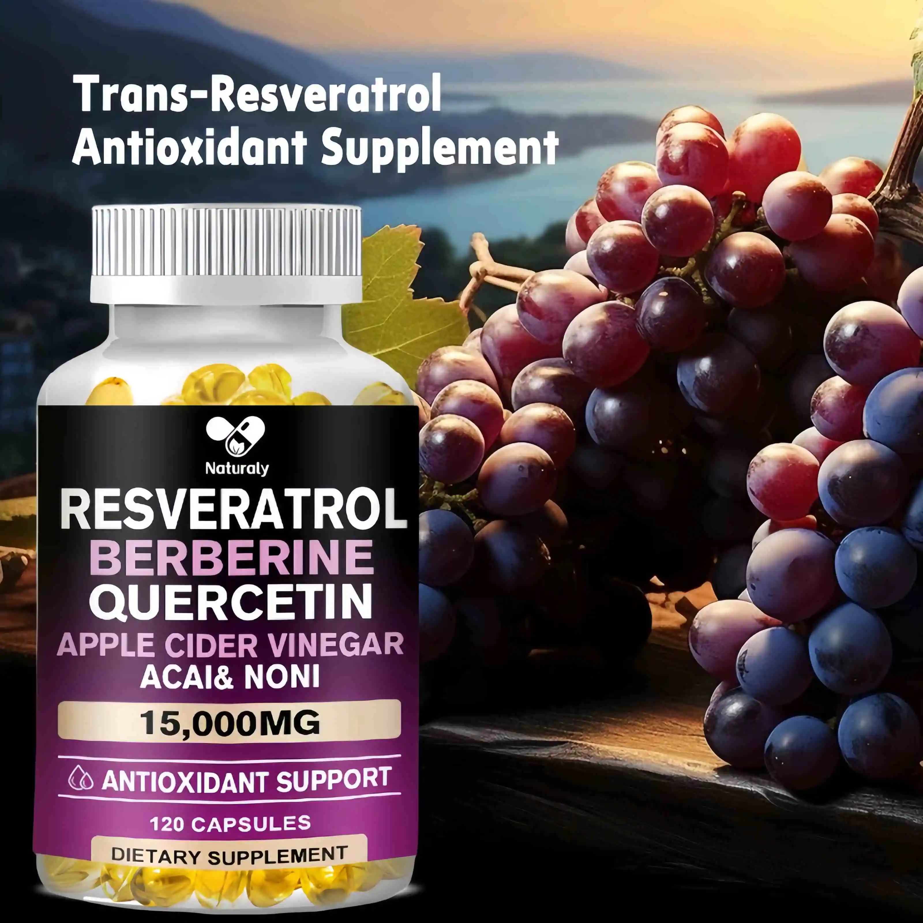 Resveratrol 15000 Mg Powerful Antioxidant and Anti-resveratrol for Anti-aging and Supporting Cardiovascular Health