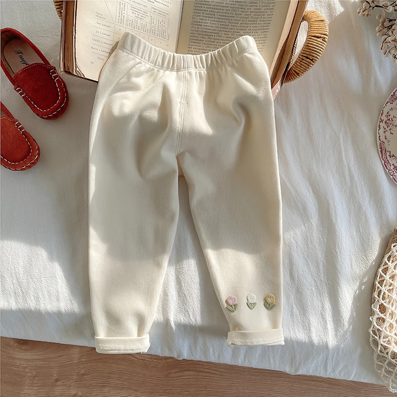 Wiosenno-jesienne, codzienne, elastyczne spodnie dla dziewczynek, z kwiatowym wzorem, uniwersalne długie spodnie dla małych dziewczynek, odzież wierzchnia dla dzieci.