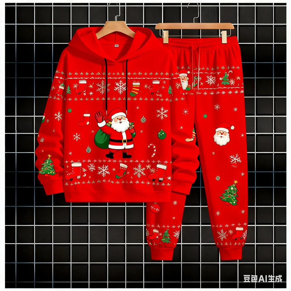 

Christmas Men's sweatshirt set autumn winter Christmas pattern hoodies for man new in hoodies & sweatshirts Hoodie two-piece set