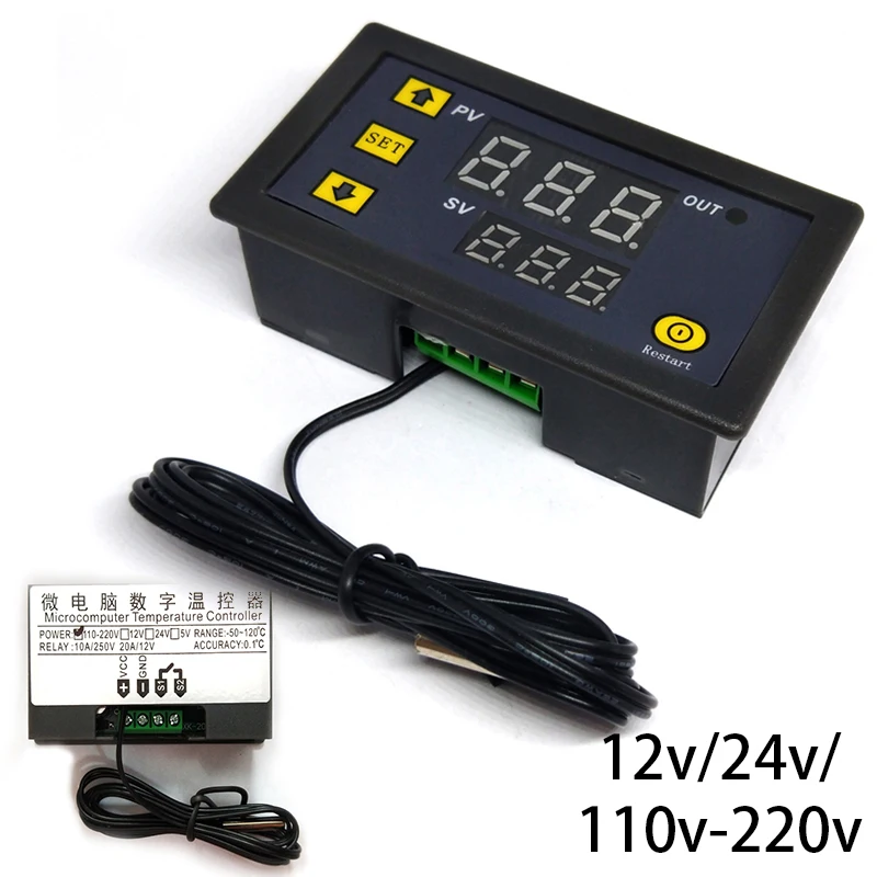 12V/24V/110V-220V 20A Digital Temperature Controller Thermostats Switch Assembly Attachment Cool Heat Kit Regulator Relay