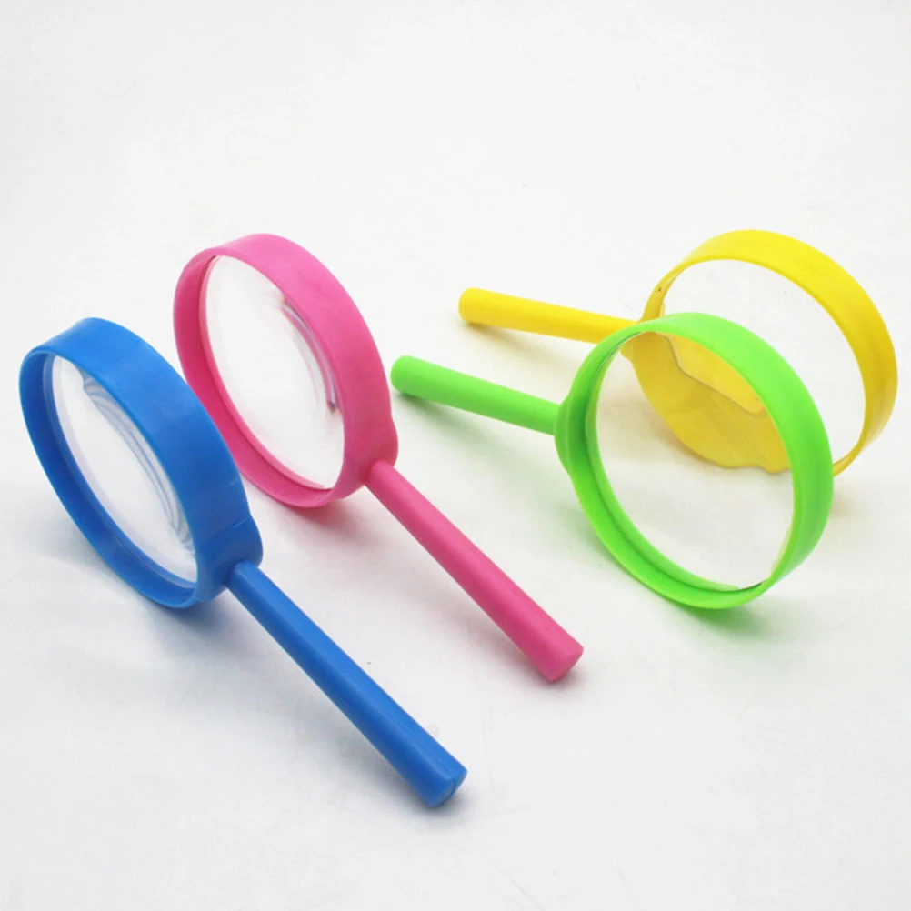 

4pcs Handheld Magnifier Colorful Kids Glasses Durable Lens Jewelry Observation Insect Study Pocket Size Bright Handle