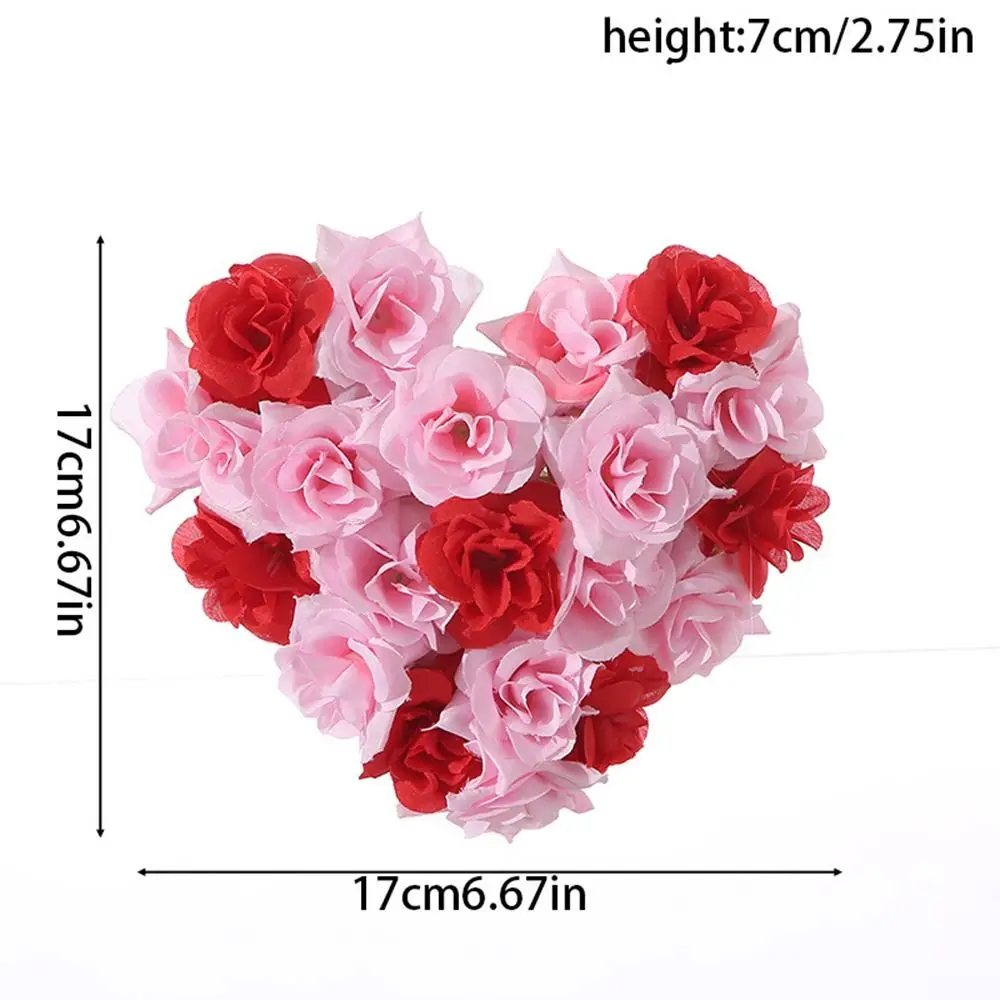 Romantic Valentine's Day Wreath Ornaments Handmade Elegant Rose Heart-Shaped Wreath Hanging Simulation Love Flowers Party Favor