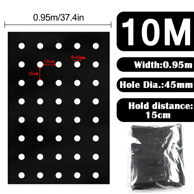 Lámina De Mantillo Con Agujeros Para Plantar – 10 M X 0.95 M De Polietileno Negro (Control De Malezas Y Retención De Humedad)