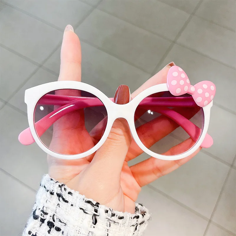 Adorable Color Block With Bow Decor Large Frame Sunglasses Teens Boys Girls Outdoor Party Vacation Travel kids eyewear