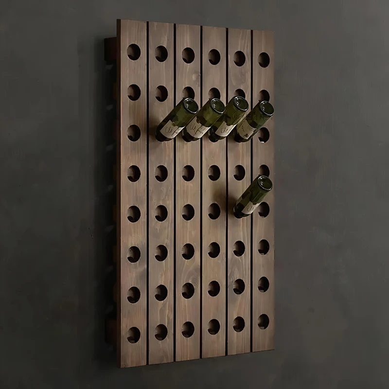 Solid Wood Wall Mounted Wine Racks Creative Retro Storage Hanging Wine Bottle Holders Luxury Rack Restaurant Shelf Display