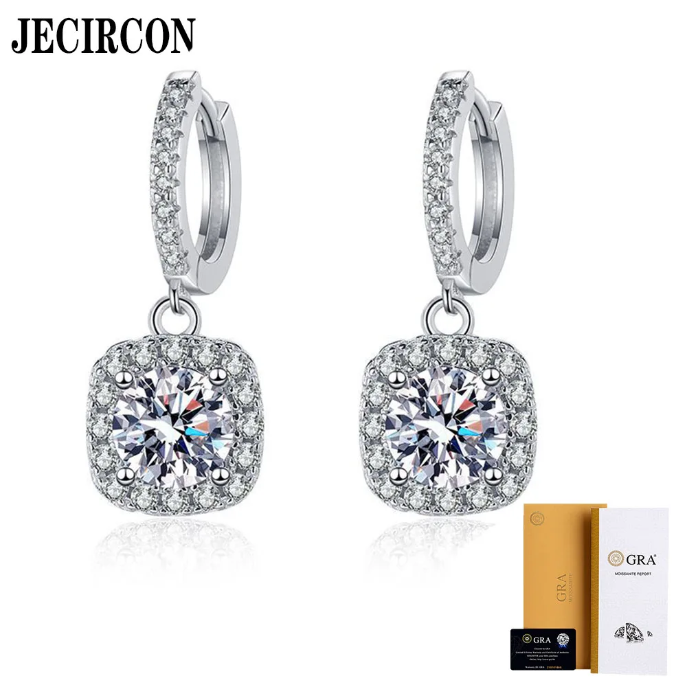 JECIRCON-S925 Sterling Silver Brilhante Moissanite Brincos, Classic Square Bag Ear Pendants, alta qualidade, vendas diretas da fábrica