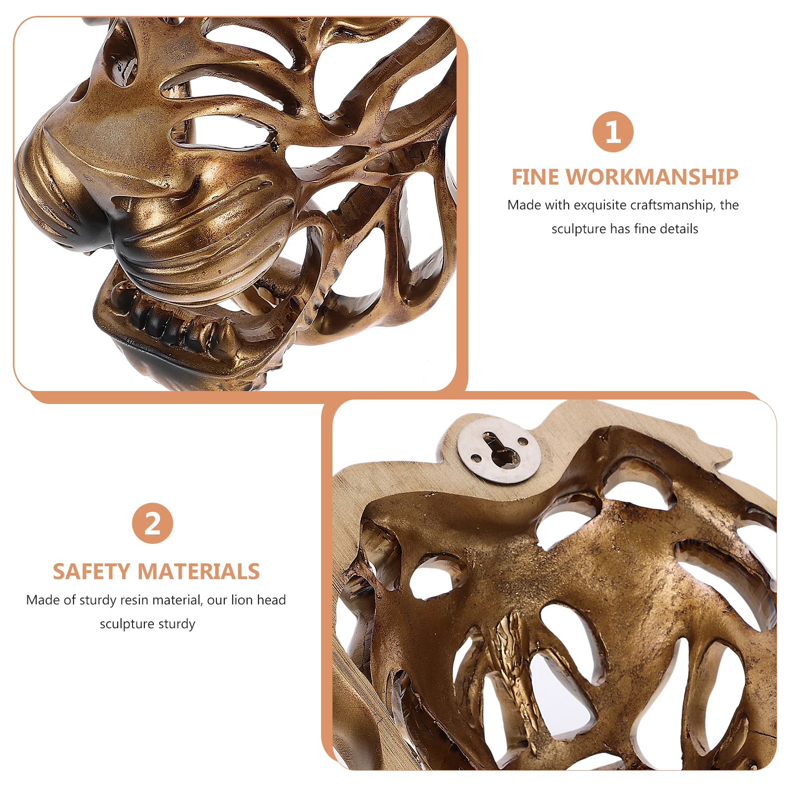 

Lion Head Wall Hanging Sculpture Resin Animal Luxurious Decor for Home Office Living Room Bedroom Sturdy Design Animal