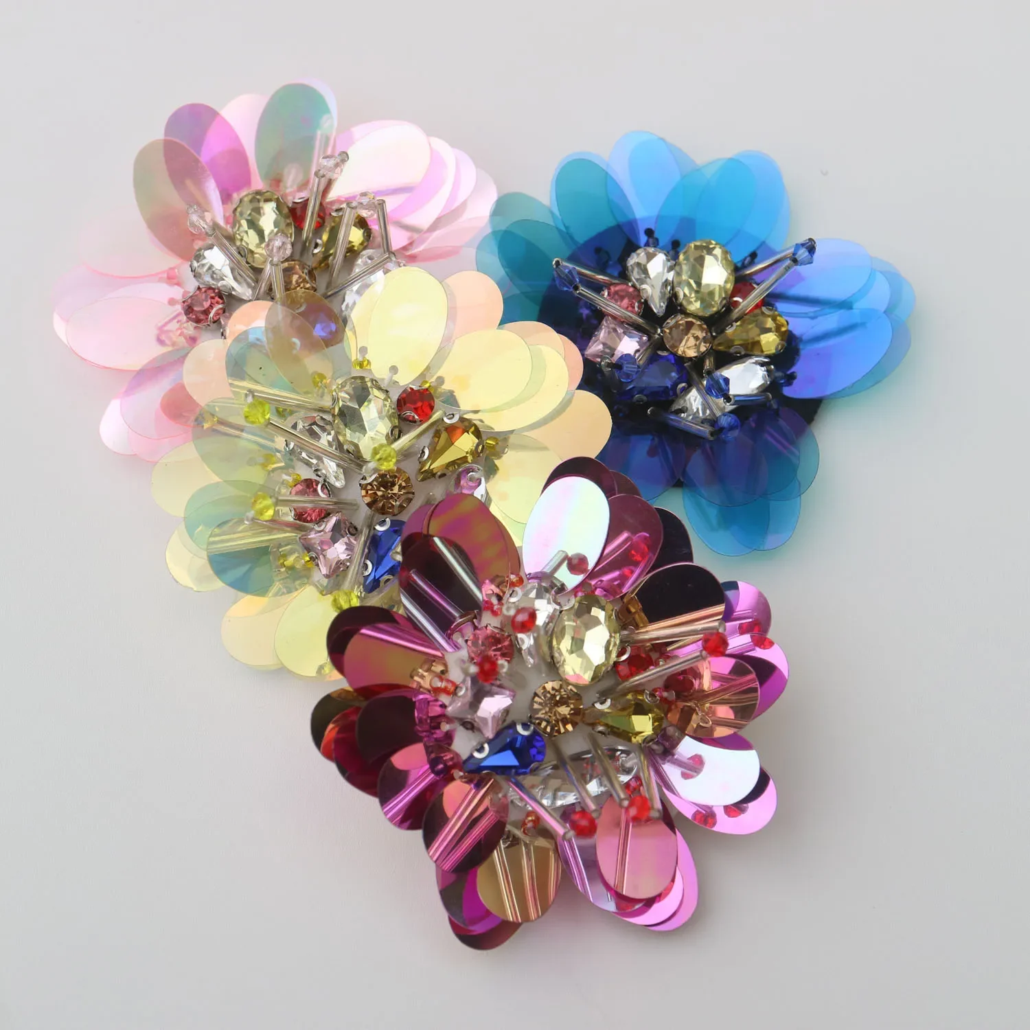 1pc 8cm rhinestone flower beaded patches for clothing DIY sew on sequins patch embroidered applique Parches