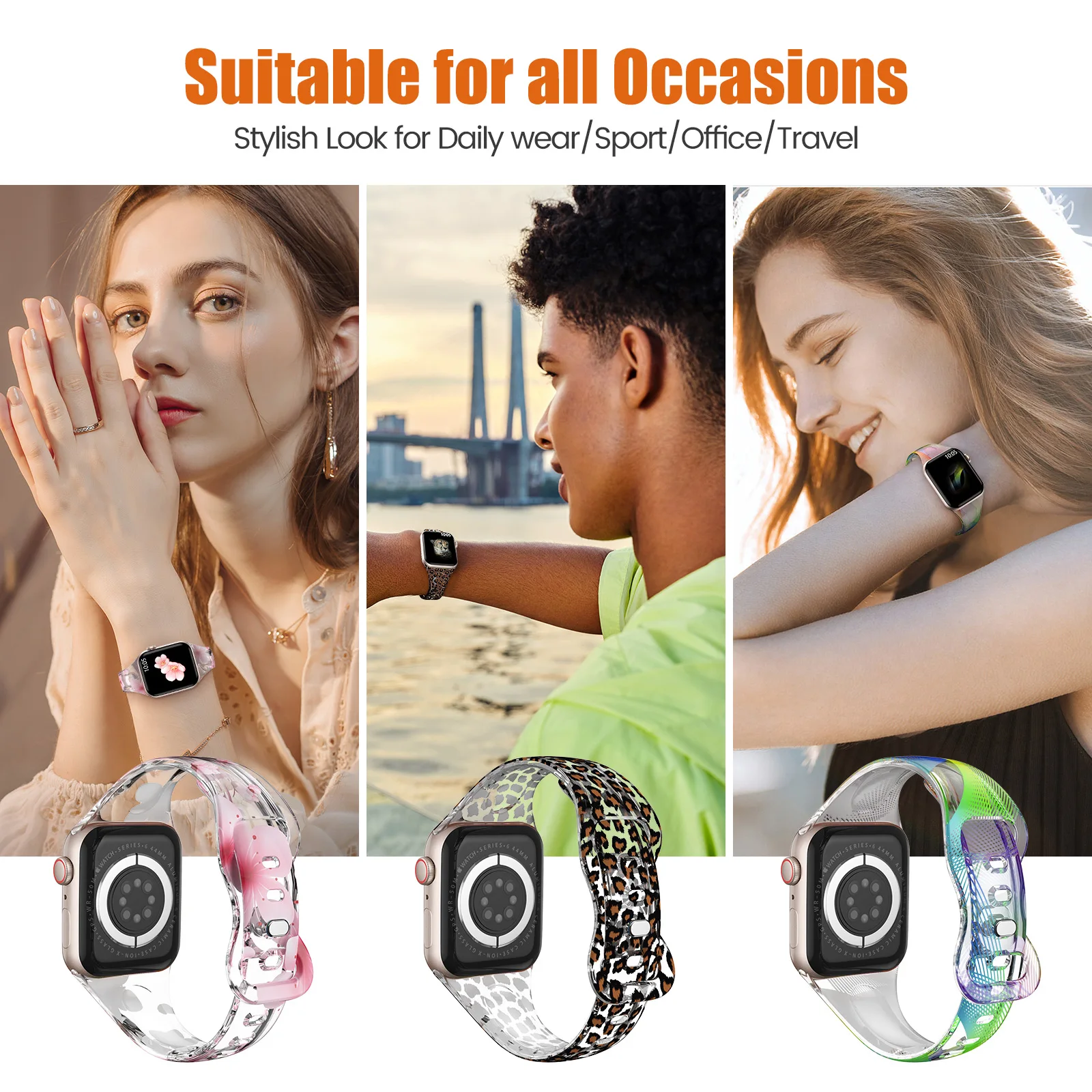 

Clear Silicone Band For Apple Watch 41MM 40MM 45MM 44MM Multi Flower Color Design Strap Compatible With Iwatch Series Ultra 10 9