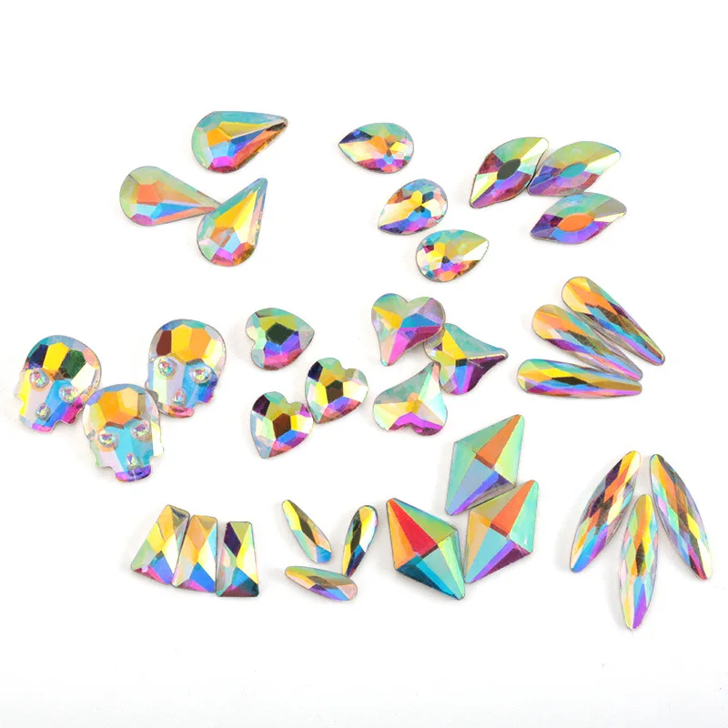 Décoration d'ongles en forme d'illusion AB, diamant, goutte d'eau, oeil de cheval, verre, fond plat, 100 pièces