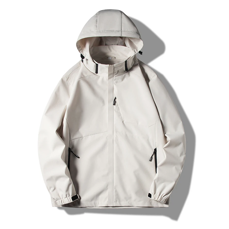 Waterproof Camping Jacket Men Solid Color Windbreaker Jacket Fashion Casual Hooded Jackets Coats Male Outdoor Outerwear