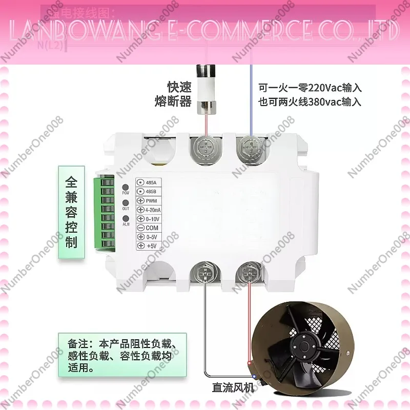 Suitable for Solid-state Relays, AC Voltage Regulator Dimming Module with Heat Sink and Fan