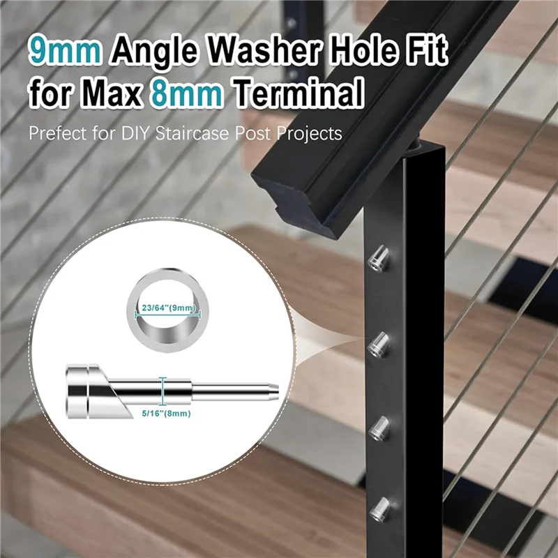 WORTHOWN-ชุดราวบันไดสายเคเบิลที่มองไม่เห็น,T316 สแตนเลส 40Pack Terminal และ 40Pack Beveled Angle Washers สําหรับราวสายเคเบิล