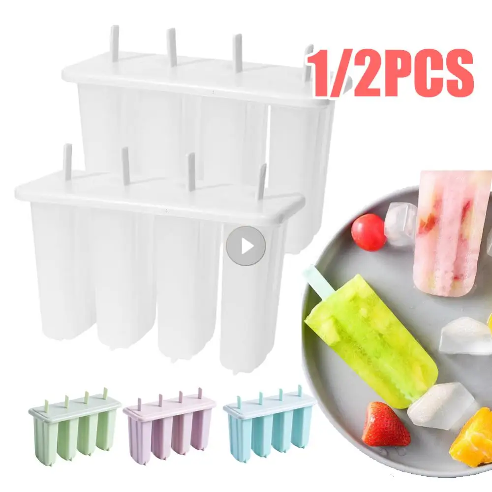 8/4grids Ice Cream Molds 4 Popsicle Molds Set Popsicle Ice Tray Ice Cream Reusable With Stick Cover Ice Mold Kitchen Accessories