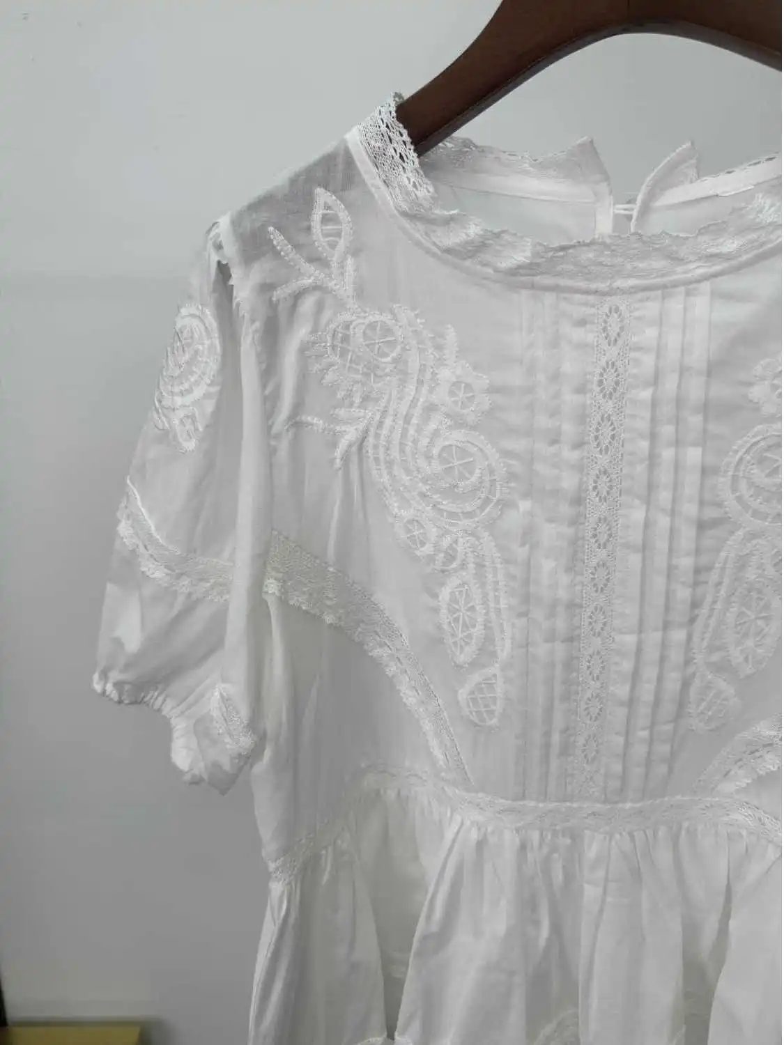 WMXZ Estate Nuovo rotondo Ne Donna Dolce E Piccante Sle Allentato Scava fuori Pizzo Ricamo ort Sve Bianco irt Casual Sle