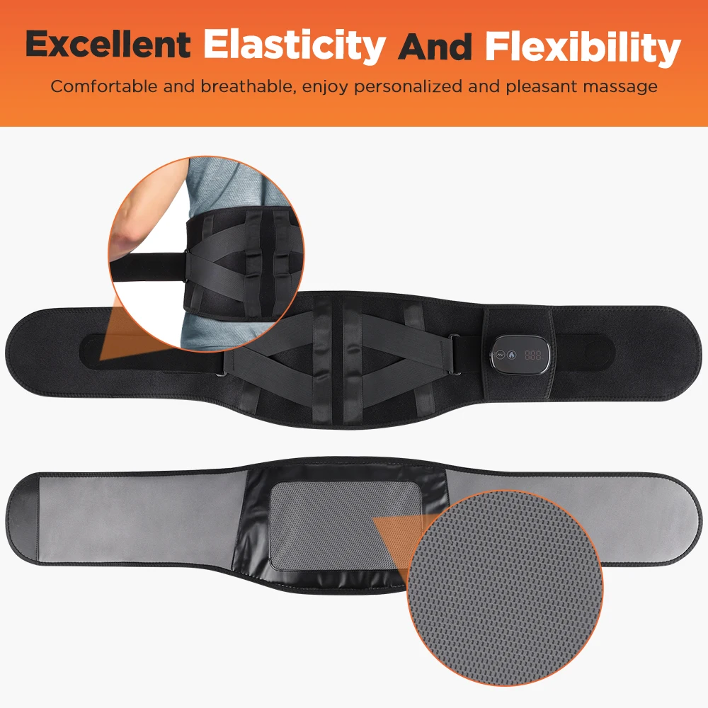 Heated Back Massager 5 Heat Levels Dual Motor Vibration LED Red Light Lumbar Support Brace 5000mAh Rechargeable Waist Wrap