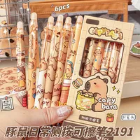 6Pcs Kawaii Capybara Erasable Gel Pen with Eraser Blue Ink Quick Drying Cute Press Gel Pens School Office Stationery Supplies