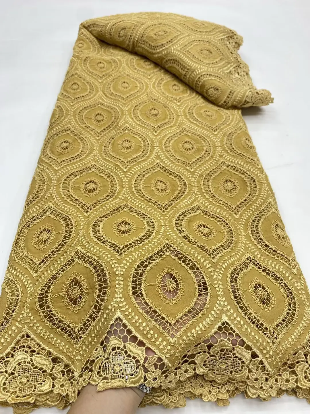 

(5yards/pc) High quality embroidered Chiffon lace 2025 new gold African guipure cord lace fabric for party dress WDP023