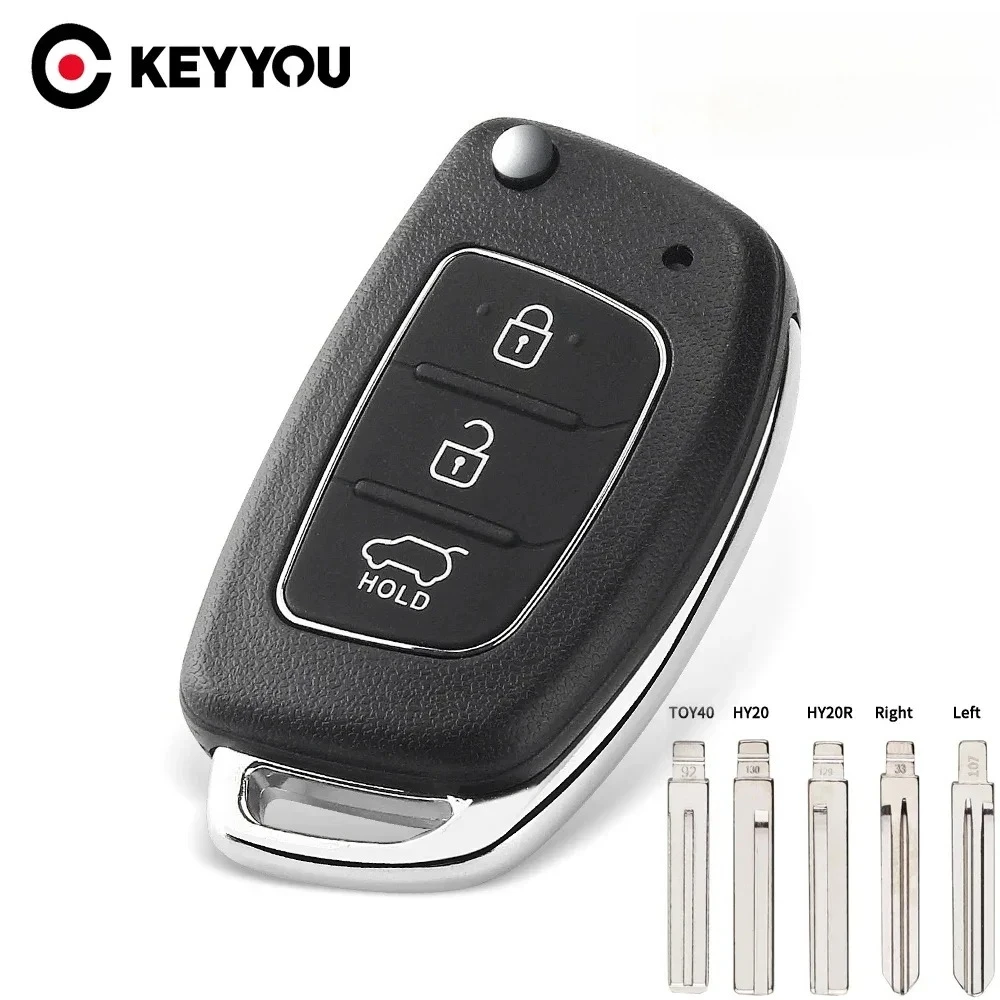 

KEYYOU For Hyundai Solaris Verna ELANTRA Santa Fe i10 i20 i30 i35 i40 IX35 IX45 Key Shell 1Pcs 3 Button Flip Remote Car Key Case