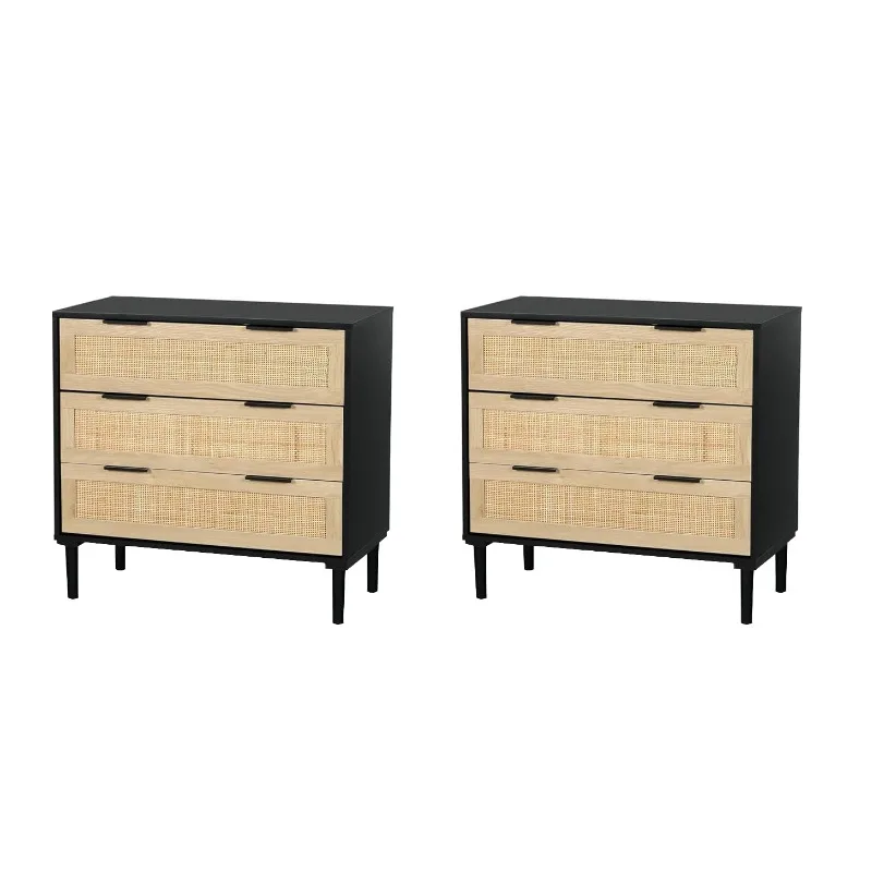 Large Nightstand Set Of 2 With Rattan Drawer, Customized