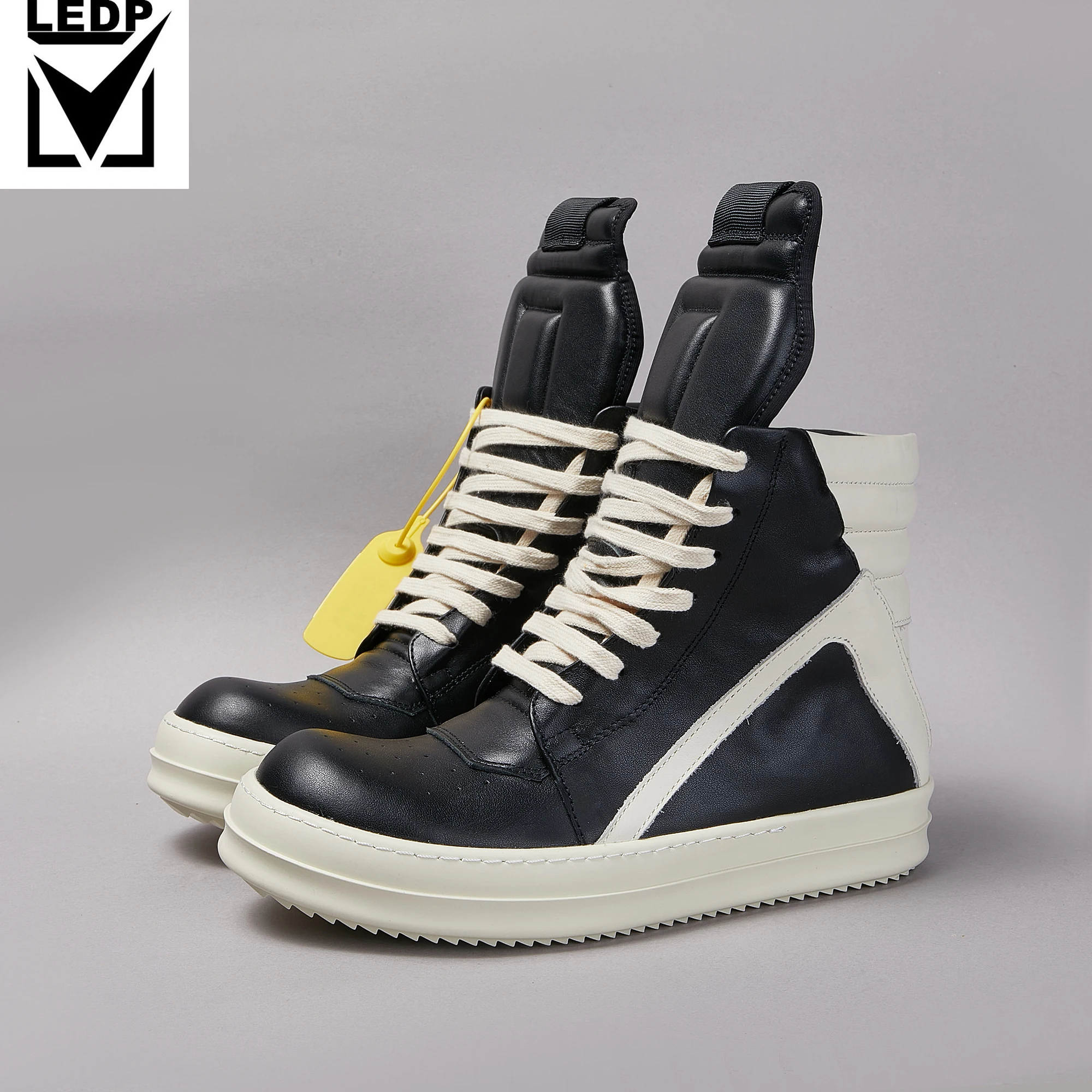 

Brand Men Shoes Casual High Top Quality Women Sneaker Black Ankle Boot Genuine Leather Fashion Designer Thick-sole Flat Zip Shoe