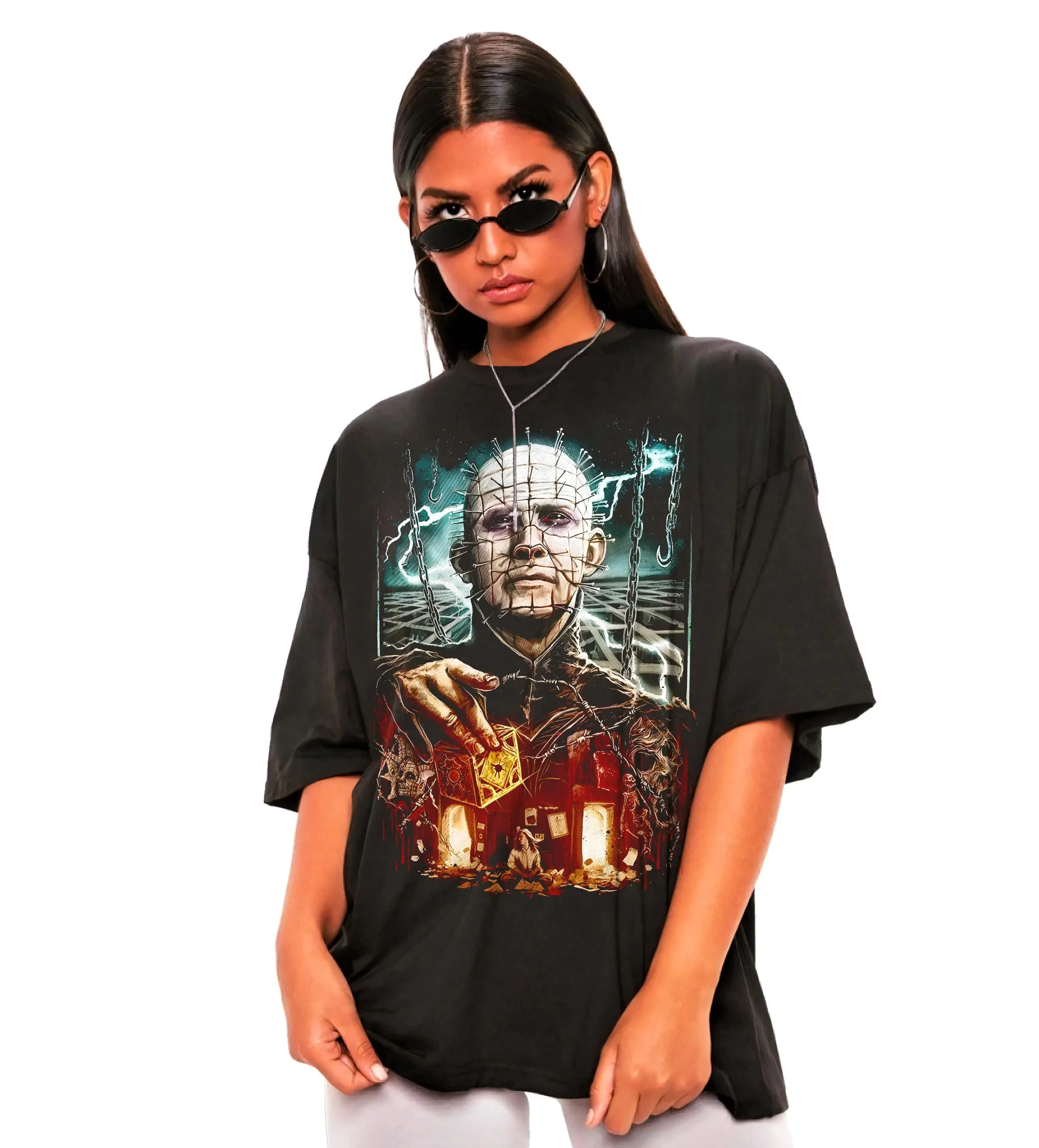 

Футболка Hellraiser Pinhead, футболка в стиле ретро 80-х годов, летняя мужская и женская свободная и дышащая футболка