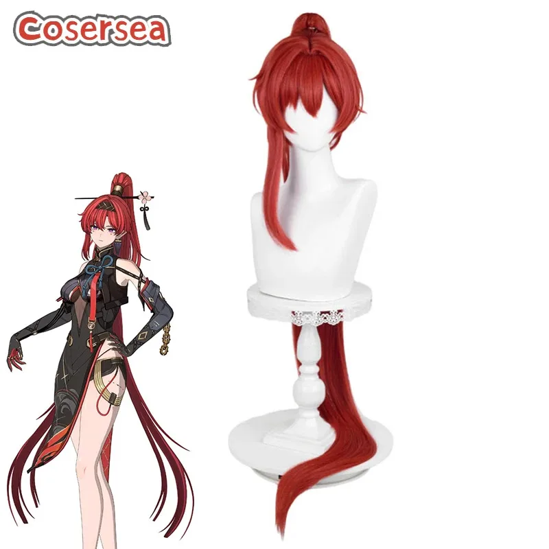 Cosersea 陰林コスプレウィッグ荒野の波陰林 120 センチメートル女性ロングストレート赤ポニーテール Cos かつら人工毛耐熱