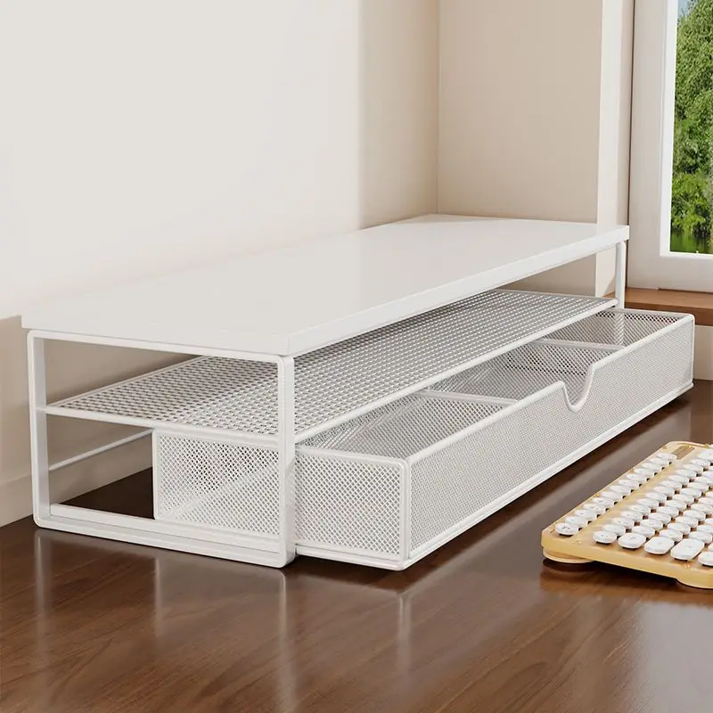 Office Computer Monitor Stand with Storage Desktop Drawer Height Adjustable Desk Storage Rack for Cable Management CPU Gaming