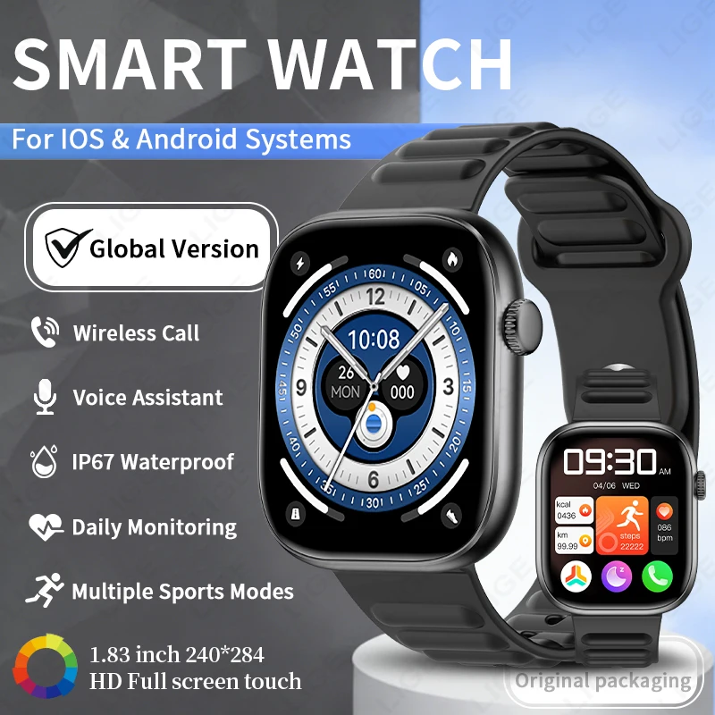 

2026 LIGE Smart Watch Multiple Sports Modes Wireless Call Waterproof Voice Assistant Daily Monitoring Men smartwatch Android IOS