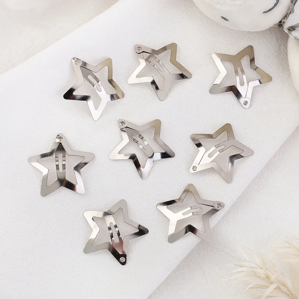 10/50pcs Silver New Fashion Star Snap Y2K Style Hair BB Clips Metal Side Hair Grip For Women And Girls Everyday Hair Accessories