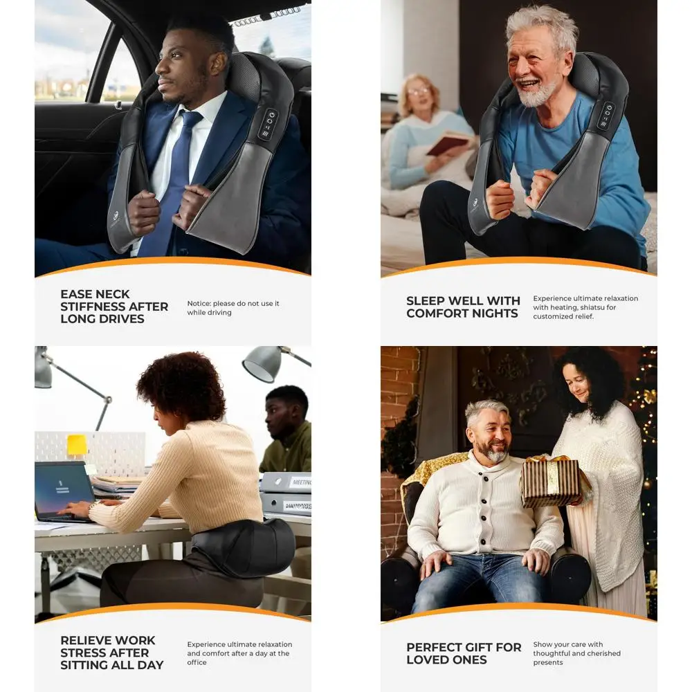 

Heated 3D Kneading Shiatsu Massager for Neck and Back, Ideal Christmas and Birthday Gift, Corded Deep Tissue Massage Pillow for