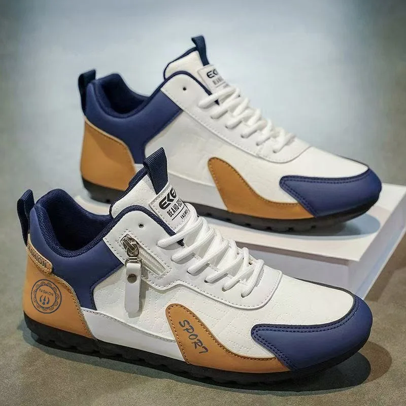 Men's Athletic and Casual Shoes, Durable and Comfortable Leather Shoes, Lightweight Zipper Shoes, Fashionable Sneakers
