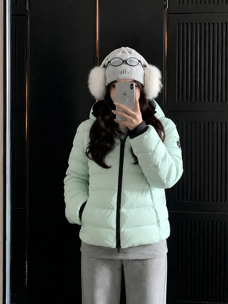Winter White Duck Down Zipper Parker Outwear Women Short Pork Rib Style Hooded Down Jacket Female Outdoor Cold Proof Down Jacket