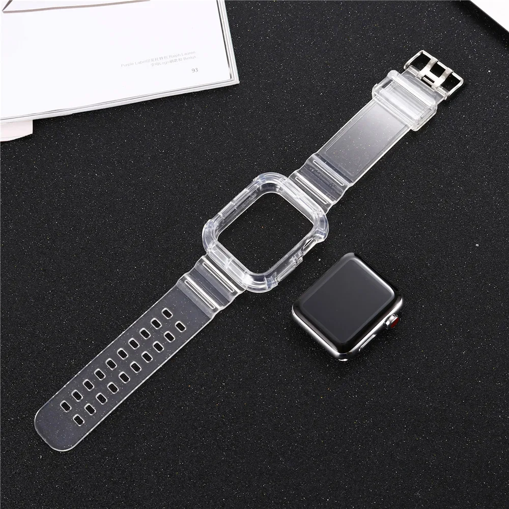 Bracelet étanche en Silicone Transparent, 45MM, pour Apple Watch série 7 6 5 4 3 2 1, 40mm, 44mm, pour Iwatch 7 41MM, 38mm, 42mm