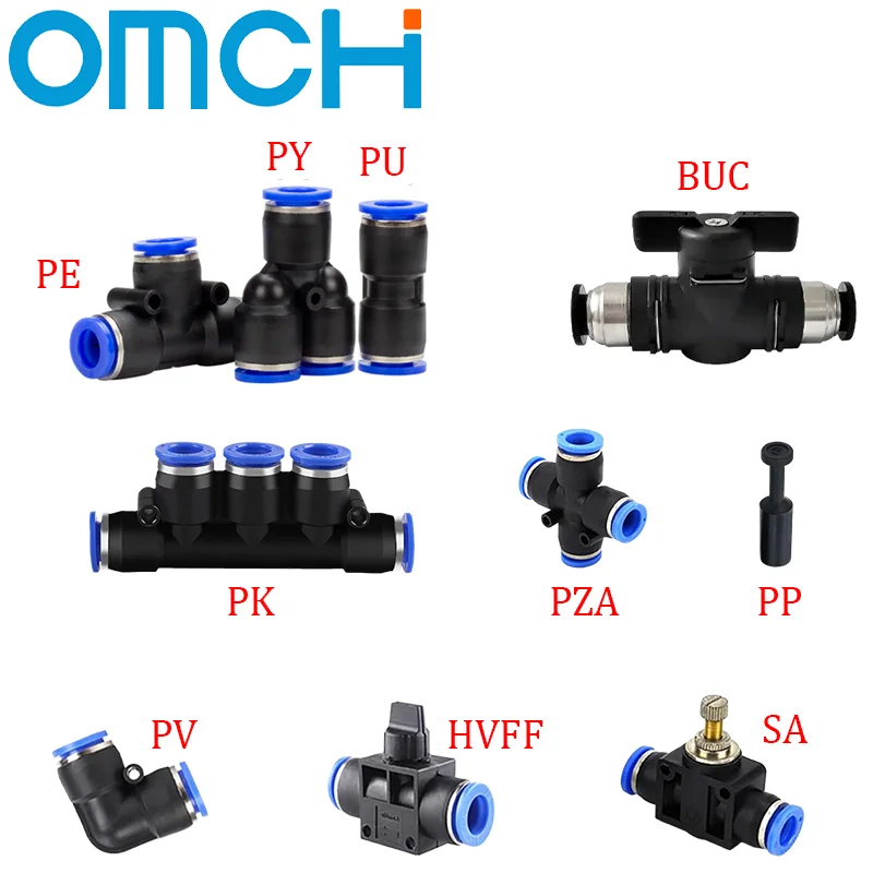 Pneumatic Air Quick Fittings Push-In Hose Connector for Pipe Tube Multiple Sizes Available - OD 4mm 6mm 8mm 10mm 12mm