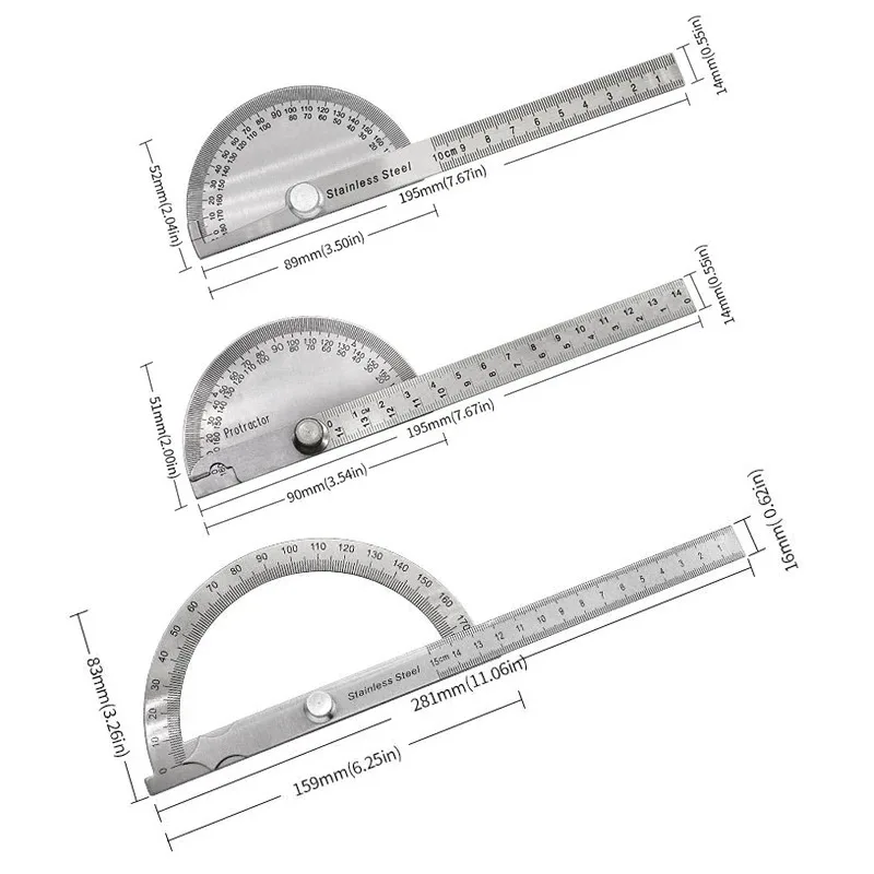 Angle Meter Measure Protractor Ruler Metal Finder 180 Degree Guage Goniometer Stainless Steel Woodworking Wood Measurement Tool