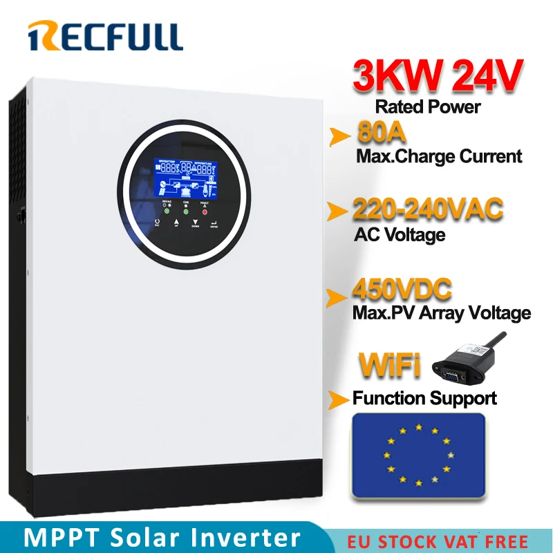 3000W Solar Inverter 230VAC 24V Pure Sine Wave MPPT Solar Inversor Build In 120A Solar Controller WiFi  Function Support