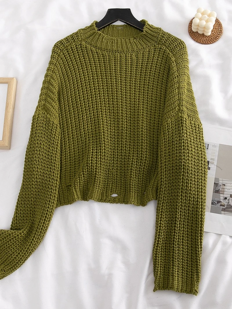 

Design Sensation Long Sve Вязаный свитер Свободный ленивый для похудения или длины Трикотаж с колом живота Повседневный трикотаж для поездок на работу