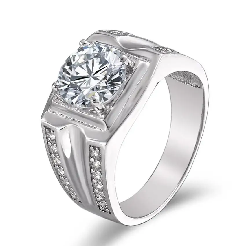 

S925 Silver Men's Ring with Rhodium Plating Stone Designs for Wedding and Party Certified by CMA