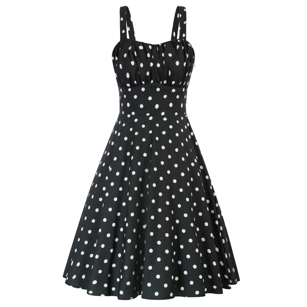 

BP Dresses For Women 2022 Vintage Floral Print Two-Way Defined Waist Dress Dots Sleeveless Ruched Bodice Flared A-Line Dress