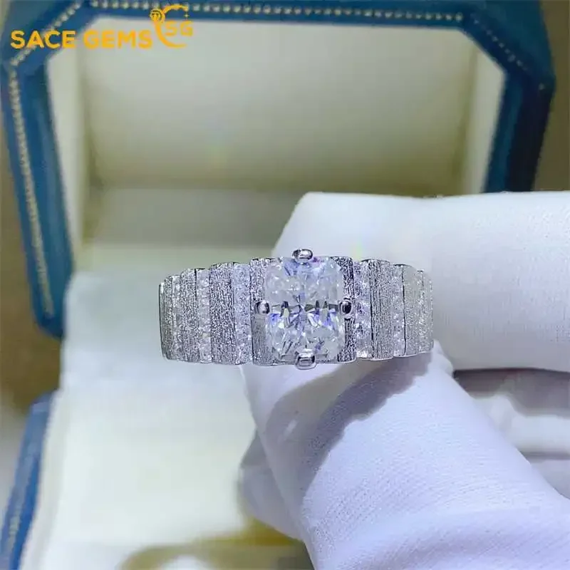 

SACE GEMS GRA Certified D Color 2ct Moissanite S925 Sterling Ring for Men Silver Wedding Engagement Party Luxury Fine Jewelry