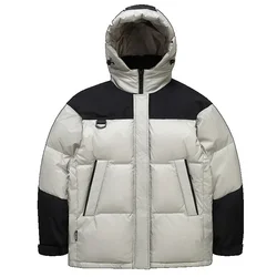 Korte Donsjack Heren Capuchon Splicing Trend Mode Losse Paar Pufferjas Verdikte Winter Top Witte Eend Donzen Jassen Man